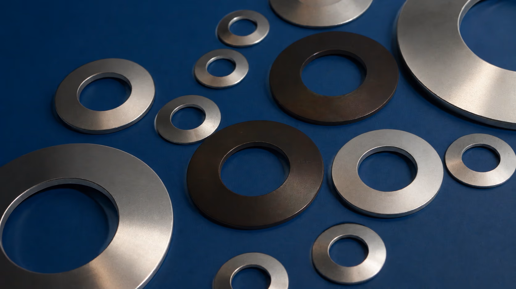 Stainless Steel Disc Springs | 17-7PH, 301, 304 & 316 RFQ with blue industrial background