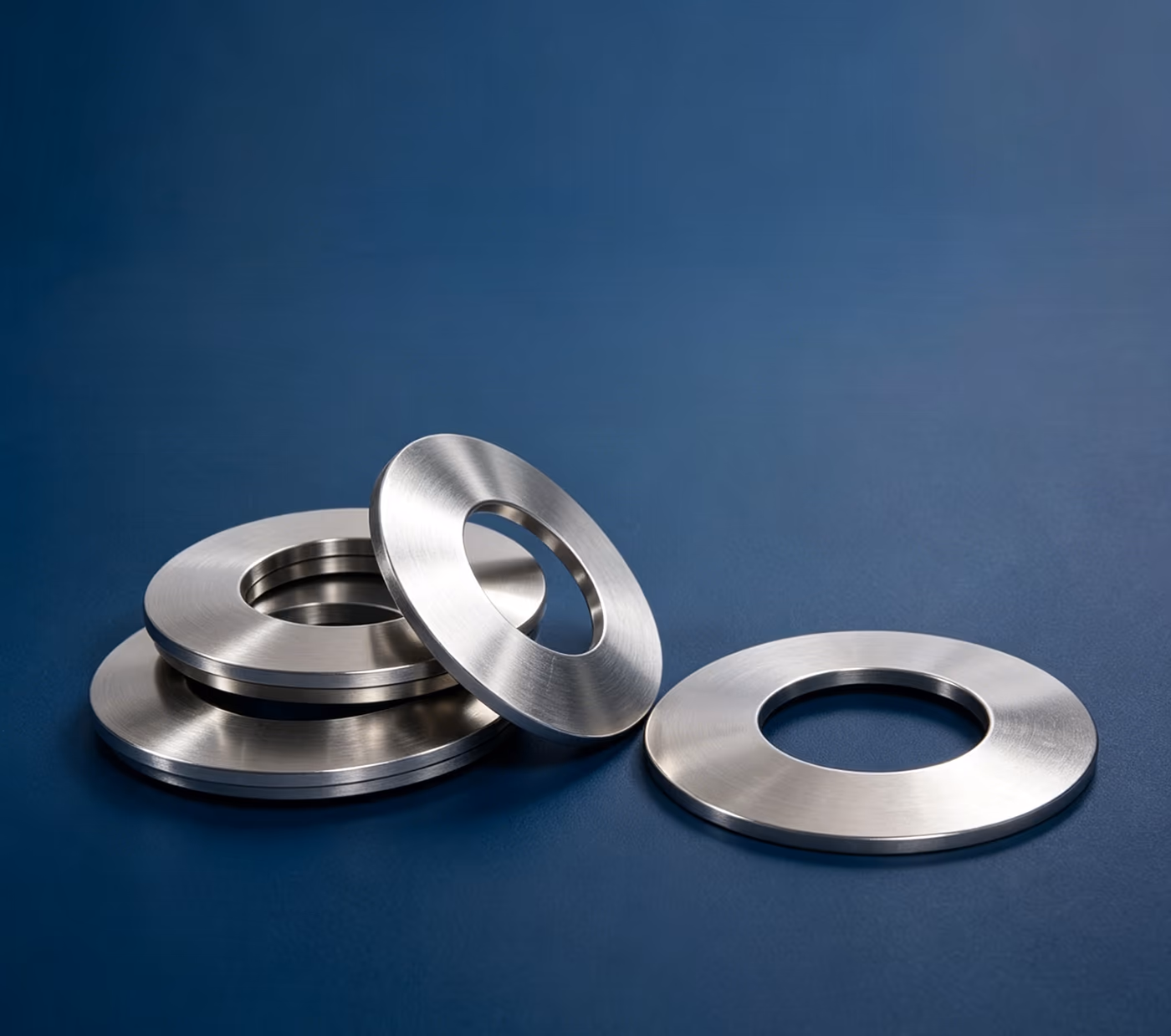Titanium Alloy Disc Springs with blue industrial background